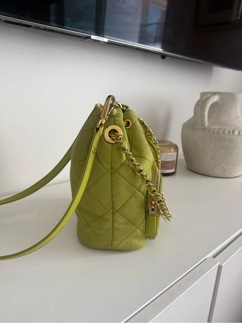 Prada Re-Edition Chaîne Re-Nylon Lime Shoulder Bag